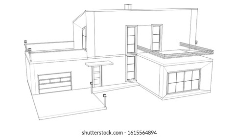 house with attic 3d illustration