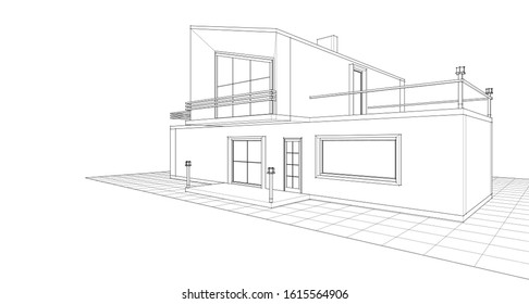 house with attic 3d illustration