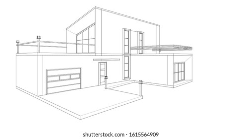 house with attic 3d illustration