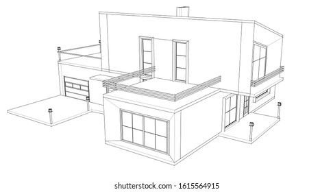 house with attic 3d illustration
