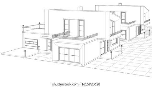 house with attic 3d illustration