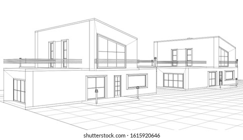 house with attic 3d illustration