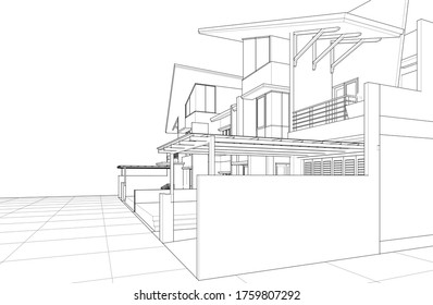 
Haus mit Dachboden und 3D-Illustration