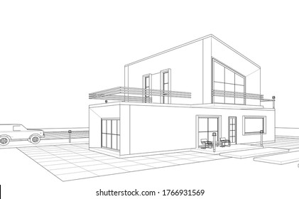 casa con ilustración de attic 3d