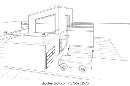 house with attic 3d illustration