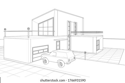 house with attic 3d illustration
