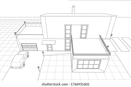 casa con ilustración de attic 3d