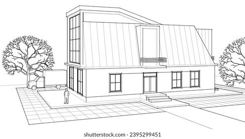 casa con ilustración de attic 3d	
