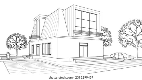 house with attic 3d illustration	
