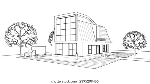 casa con ilustración de attic 3d	
