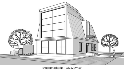 casa con ilustración de attic 3d	
