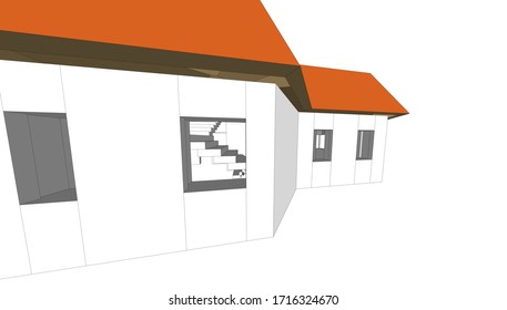 
house with attic in perspective 3d visualization, architectural form