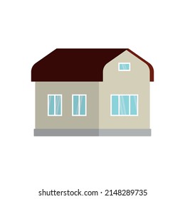 House with an attic. A simple two-dimensional image of a residential building in a flat style. Isolated cartoon vector on white background.