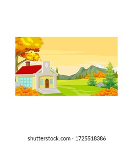 House WIth Autumn Forest Background