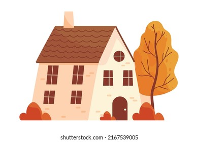 house and autumnal tree, isolated