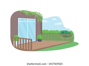 House Back Yard Patio 2D Vector Web Banner, Poster. Modern Dwelling. Summer Recreation. Spring Flat Scenery On Cartoon Background. Home Outdoors Printable Patch, Colorful Web Element