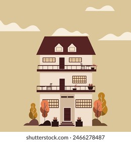 House and background flat illustration 