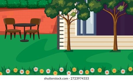 Casa Patio trasero Jardín Diseño Villa Planta Vector