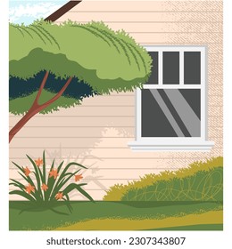 House backyard grass lawn flat vector background