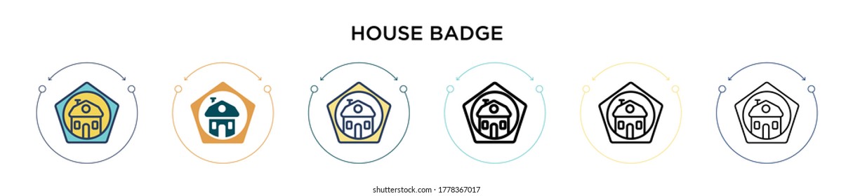 House badge icon in filled, thin line, outline and stroke style. Vector illustration of two colored and black house badge vector icons designs can be used for mobile, ui, web