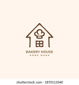 House of baker with small chef hat logo design concept