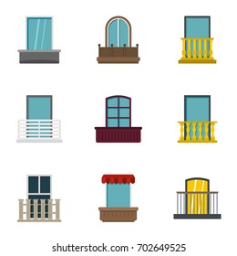 House balcony icon set. Flat set of 9 house balcony vector icons for web isolated on white background
