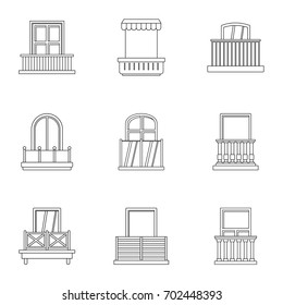 House balcony icon set. Outline set of 9 house balcony vector icons for web isolated on white background