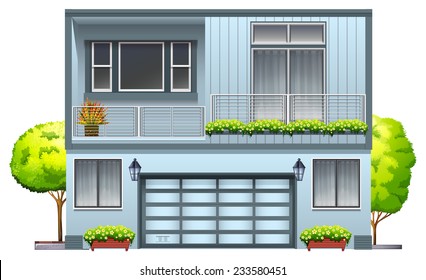 A house with balcony on a white background 