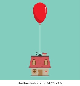 House and balloon vector. free space for text.