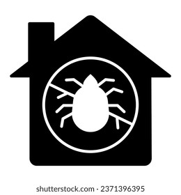 Casa con prohibición de insectos icono sólido, concepto de control de plagas, Prohibir los ácaros firmar sobre fondo blanco, los parásitos controlan en casa icono en estilo glifo para diseño móvil y web. Gráficos vectoriales