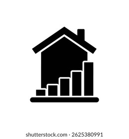 Haus mit Balkendiagramm, Basis, die die Trends am Immobilienmarkt darstellt