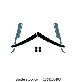 House Of Barber blade Logo Design Icon Template. Barbershop vector logo design template.