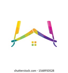 House Of Barber blade Logo Design Icon Template. Barbershop vector logo design template.