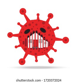 House be confiscated because of jobless and economic depression due to pandemic of Covid-19 Concept. Coronavirus disease. The home inside virus sign means be seized. Vector illustration