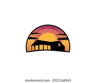 house and beach illustration logo design vector template.Coastal house logo inspiration