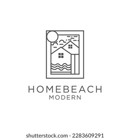 House beach line art logo icon design template