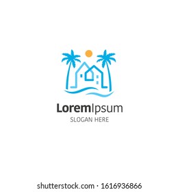 House and beach logo design template on white