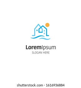 House and beach logo design template on white