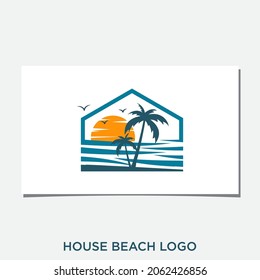 HOUSE BEACH LOGO DESIGN VECTOR