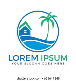 The house and beach vector logo.