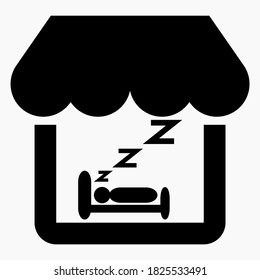 Casa y cama. Icono del vector. Hotel. Albergue. Relajación. Icono del vector.