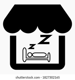 Casa y cama. Icono del vector. Hotel. Albergue. Relajación. Icono del vector.