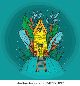 house bee hive feathers branches ladder vector