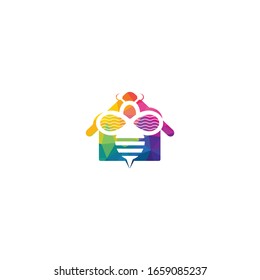 House bee logo icon design. Concept for honey package design.