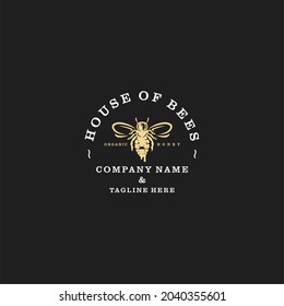 house of Bees clean Drawing Vintage Logo Vector Illustration Template Icon Design