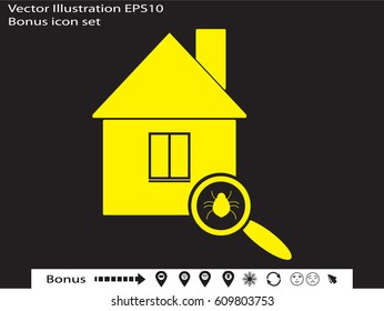 house, beetle, magnifier, icon, vector illustration eps10