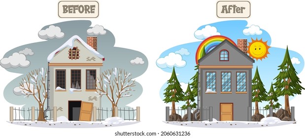 House before and after renovation illustration