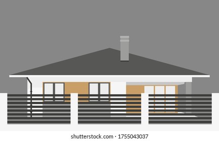 House behind the fence on a gray background