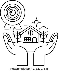 A house is being held up by two hands, with a camera in the background. The camera is a symbol of capturing memories and moments, while the house represents a place of comfort and security