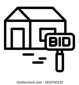 Icono de puja de la casa. Icono de vector de puja de la casa de esquema para diseño web aislado en fondo blanco